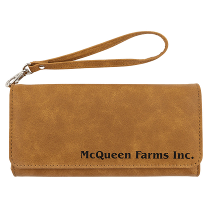 Wallet with Strap - , Creekside Collection, 7.5" × 4", Light Brown (faux leather) — custom laser engraved — ECHIPMUNK