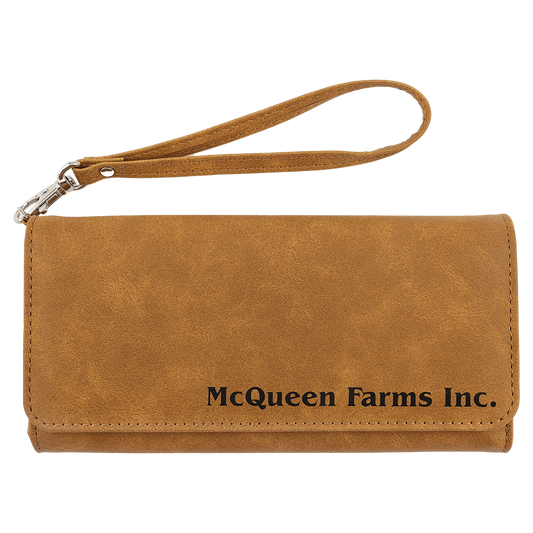 Wallet with Strap - , Creekside Collection, 7.5" × 4", Light Brown (faux leather) — custom laser engraved — ECHIPMUNK