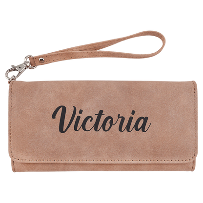 Wallet with Strap - , Creekside Collection, 7.5" × 4", Blush (faux leather) — custom laser engraved — ECHIPMUNK