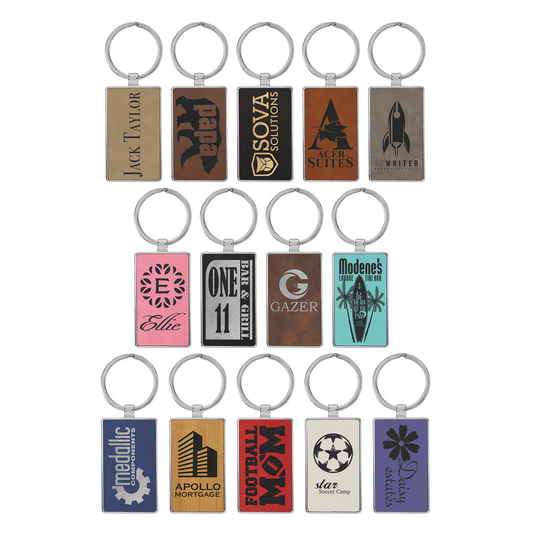 2.75" × 1.25" /Metal Keychain (faux leather & metal) — custom laser engraved — ECHIPMUNK