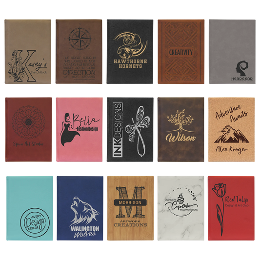 7" × 9.75" Sketch Book with Unlined Notepad (faux leather) — custom laser engraved — ECHIPMUNK