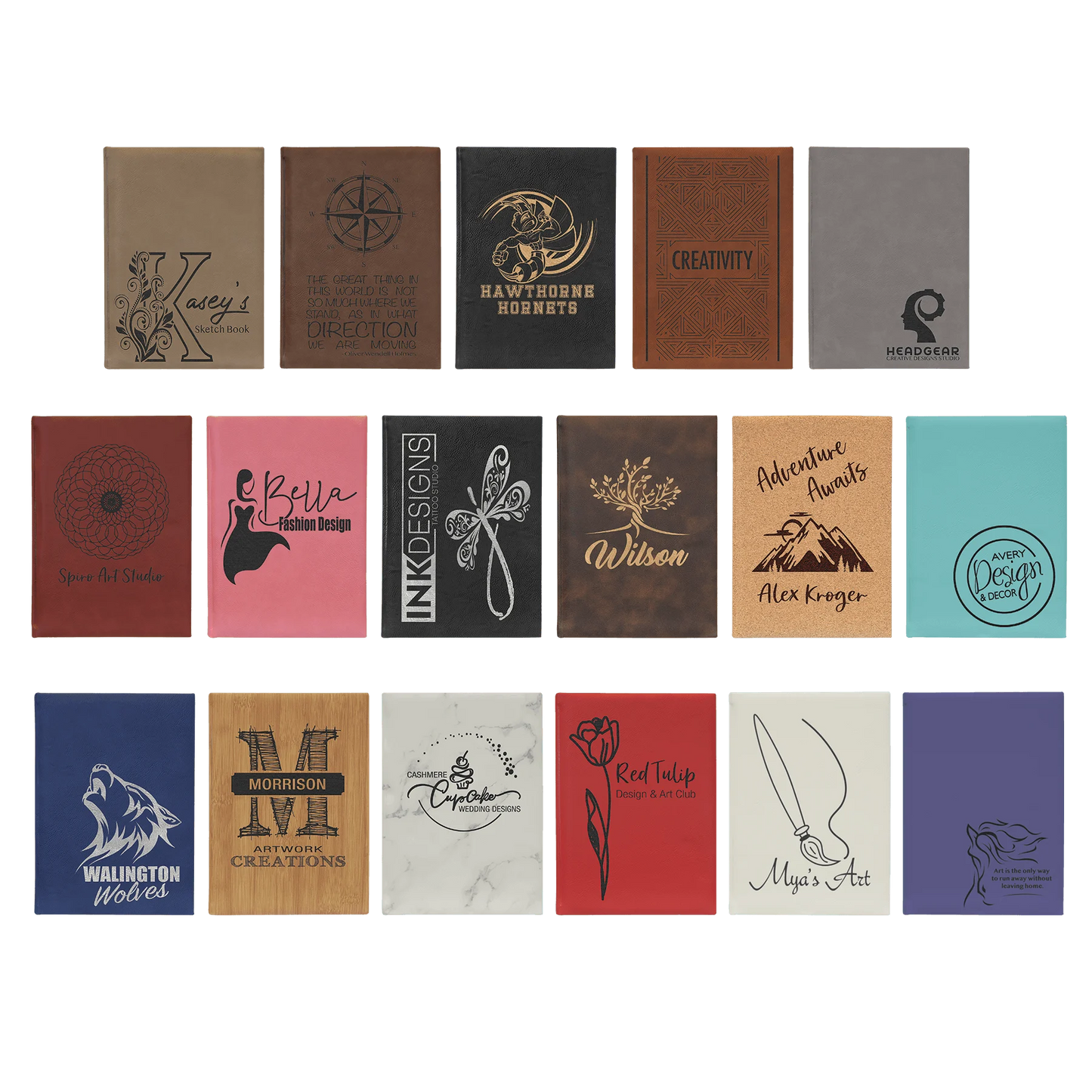 7" × 9.75" Sketch Book with Unlined Notepad (faux leather) — custom laser engraved — ECHIPMUNK