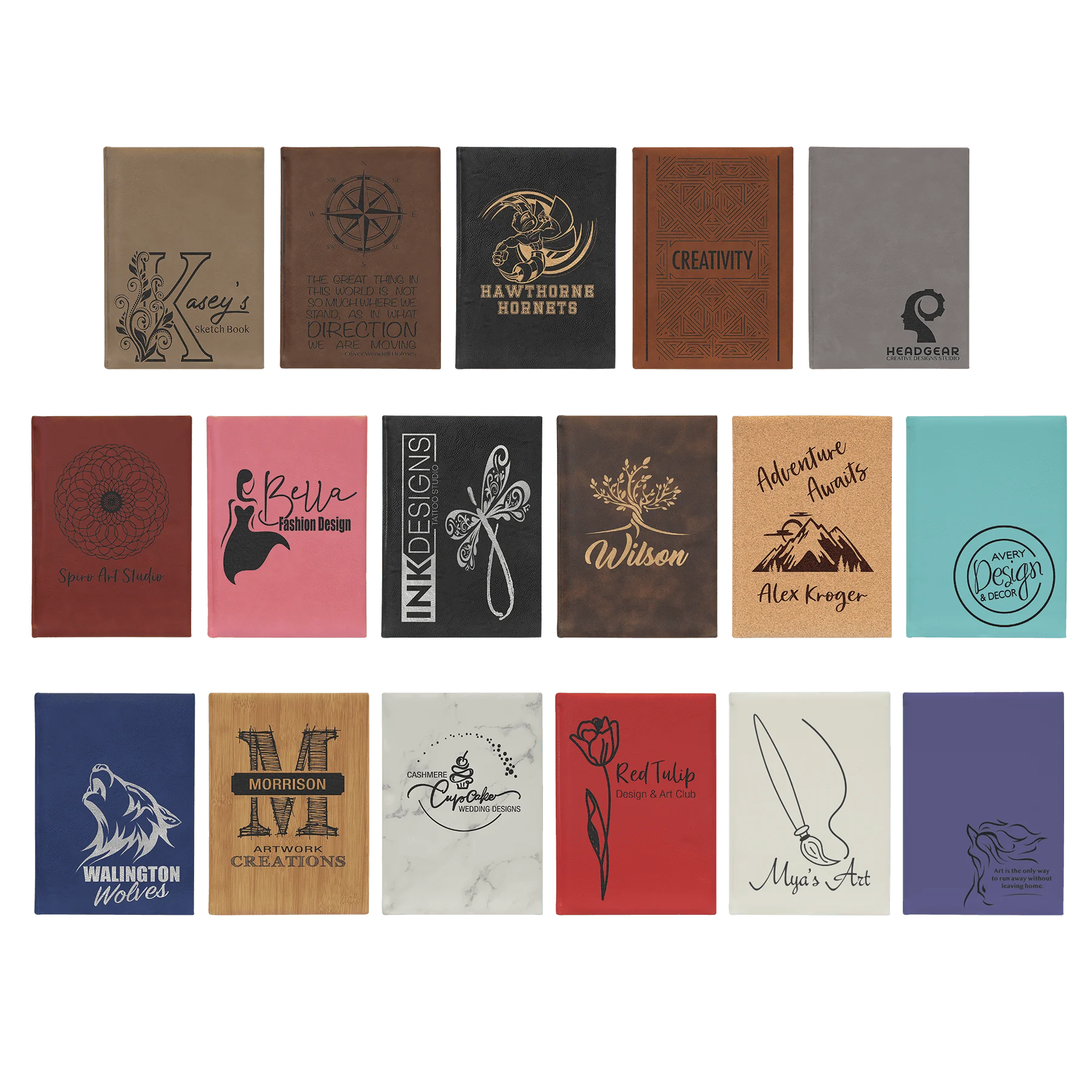 7" × 9.75" Sketch Book with Unlined Notepad (faux leather) — custom laser engraved — ECHIPMUNK