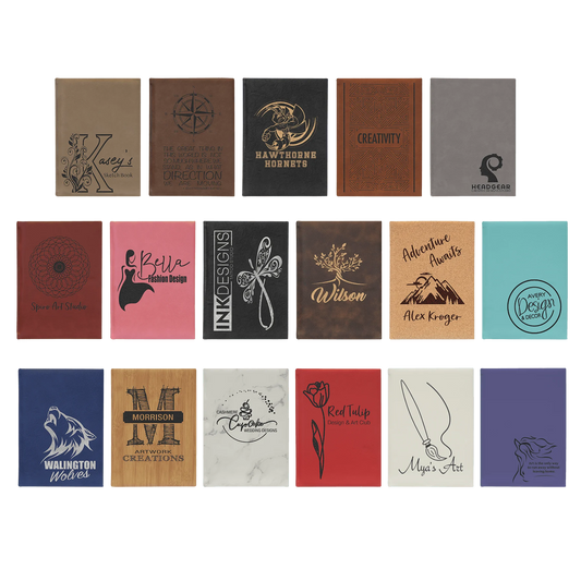 7" × 9.75" Sketch Book with Unlined Notepad (faux leather) — custom laser engraved — ECHIPMUNK