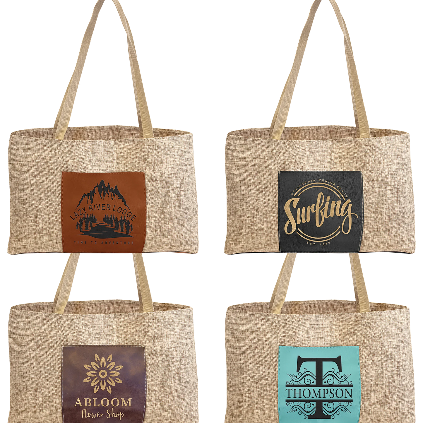 19" × 12" Burlap Bag with 5" Gusset (polyester burlap) — custom laser engraved — ECHIPMUNK