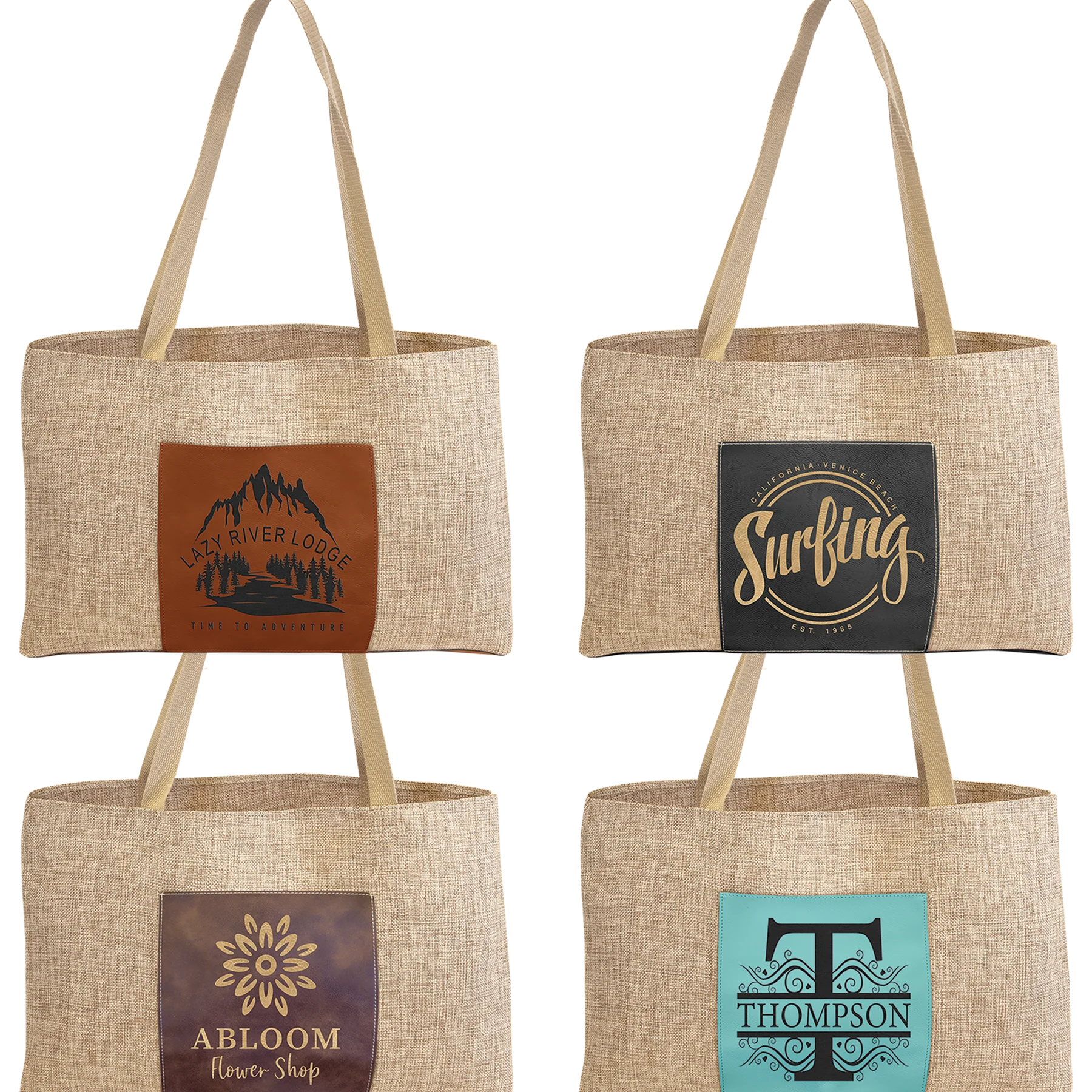 19" × 12" Burlap Bag with 5" Gusset (polyester burlap) — custom laser engraved — ECHIPMUNK