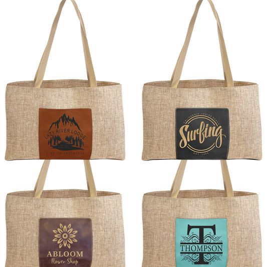 19" × 12" Burlap Bag with 5" Gusset (polyester burlap) — custom laser engraved — ECHIPMUNK