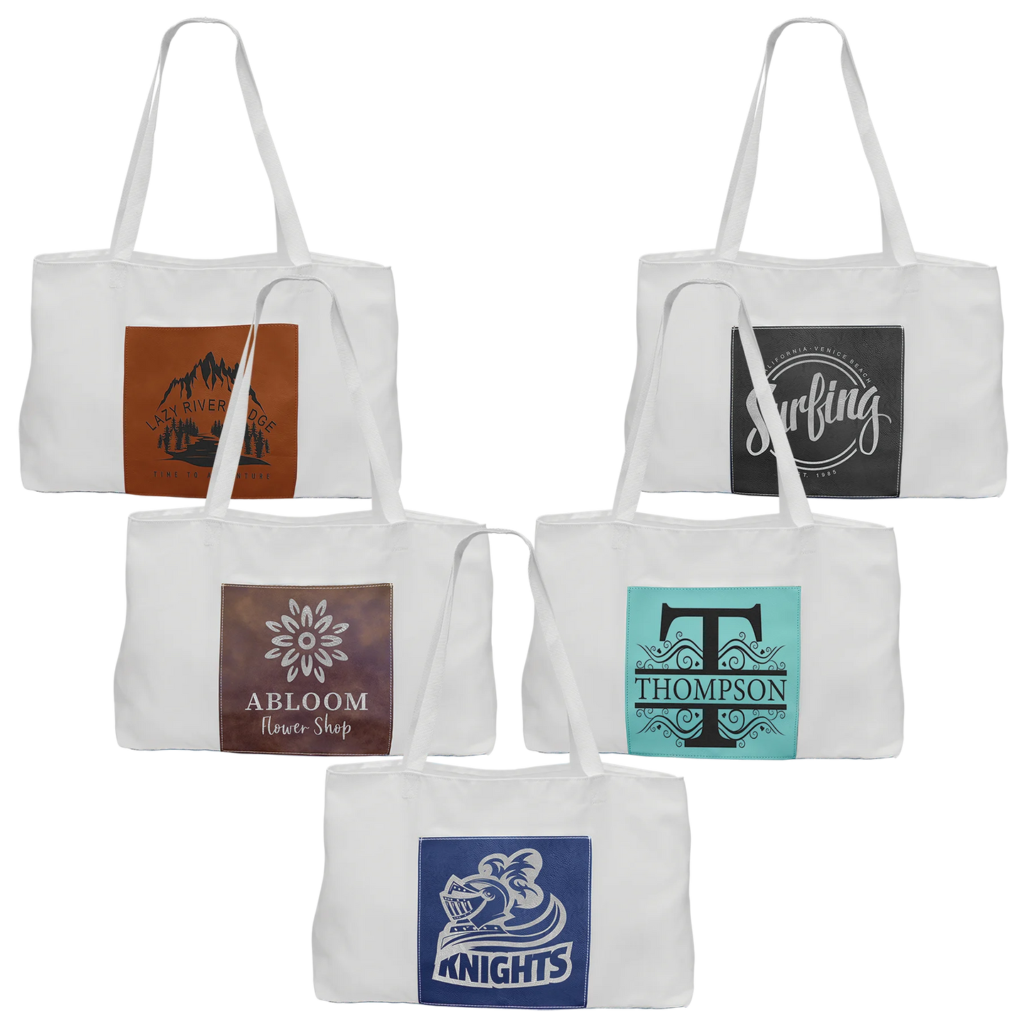 19" × 12" White Bag with 5" Gusset (polyester burlap) — custom laser engraved — ECHIPMUNK