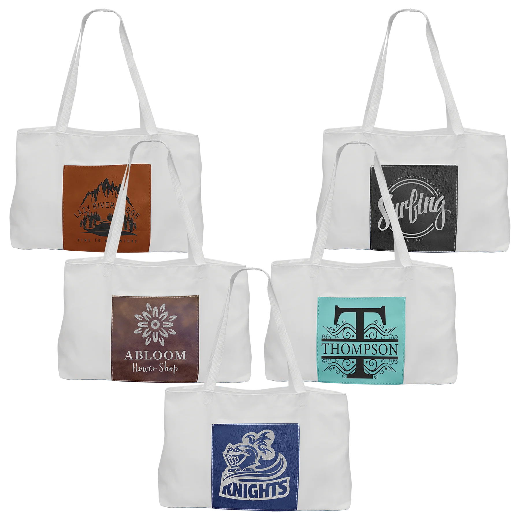 19" × 12" White Bag with 5" Gusset (polyester burlap) — custom laser engraved — ECHIPMUNK