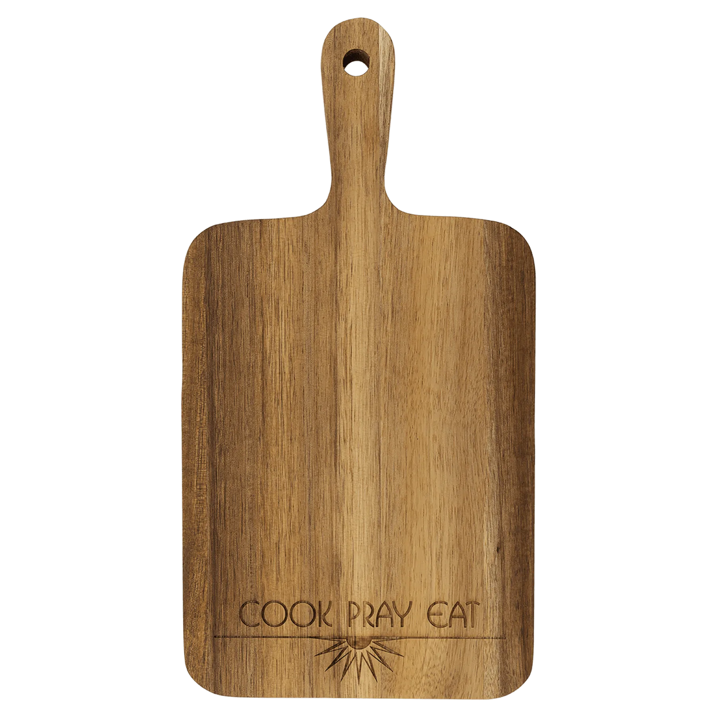 13.5" × 7" Acacia Paddle Shaped Cutting Board (acacia) — custom laser engraved — ECHIPMUNK