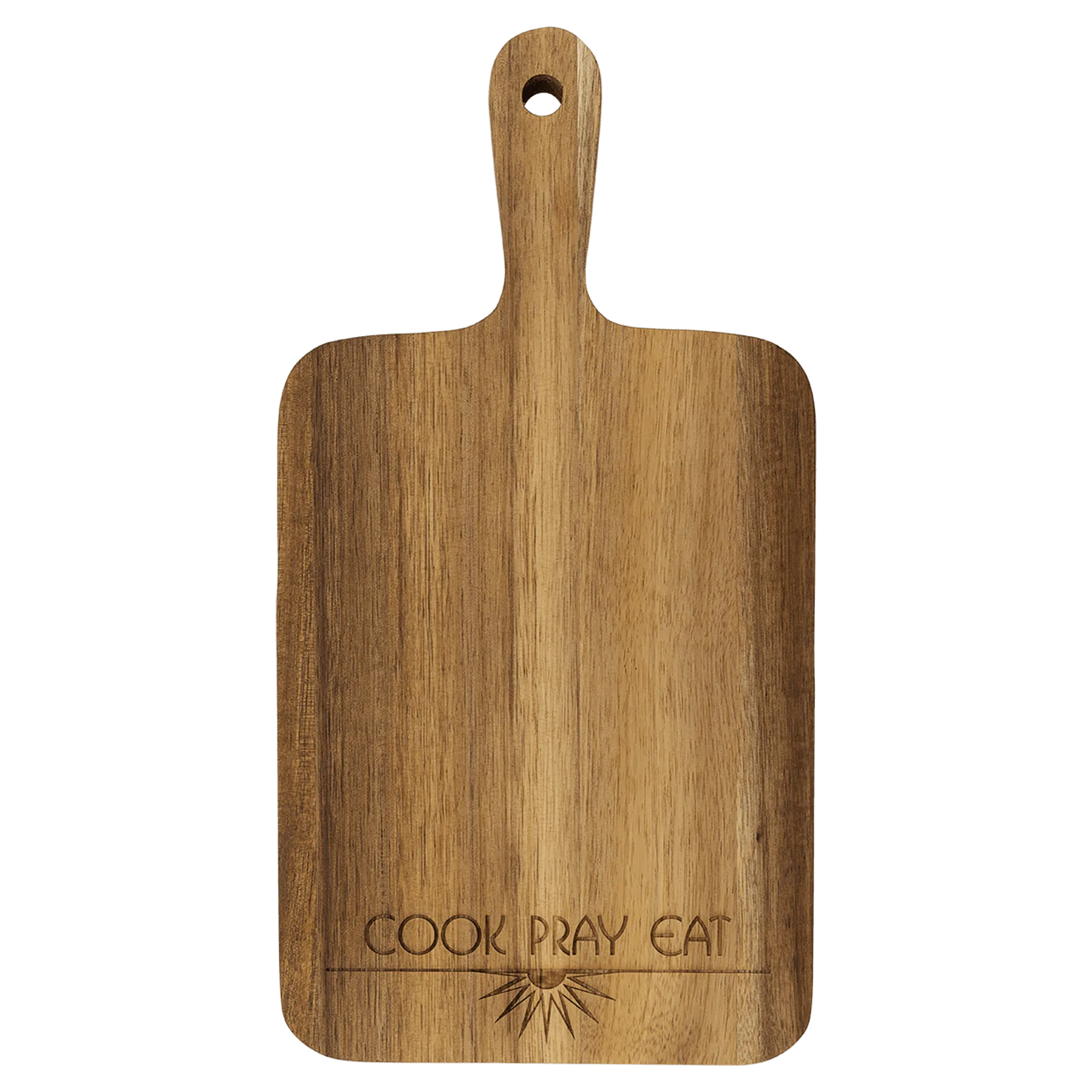 13.5" × 7" Acacia Paddle Shaped Cutting Board (acacia) — custom laser engraved — ECHIPMUNK