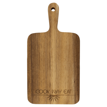 13.5" × 7" Acacia Paddle Shaped Cutting Board (acacia) — custom laser engraved — ECHIPMUNK