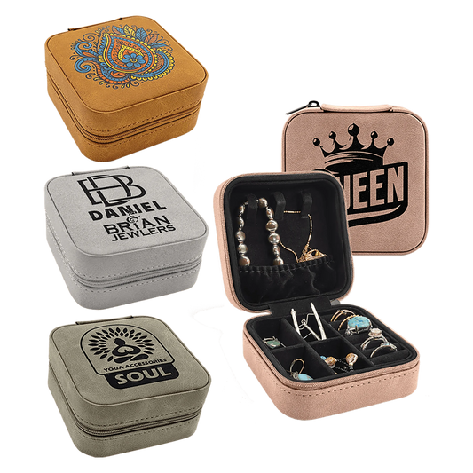 Travel Jewelry Box - , Creekside Collection, 4" × 4", (leatherette) — custom laser engraved — ECHIPMUNK