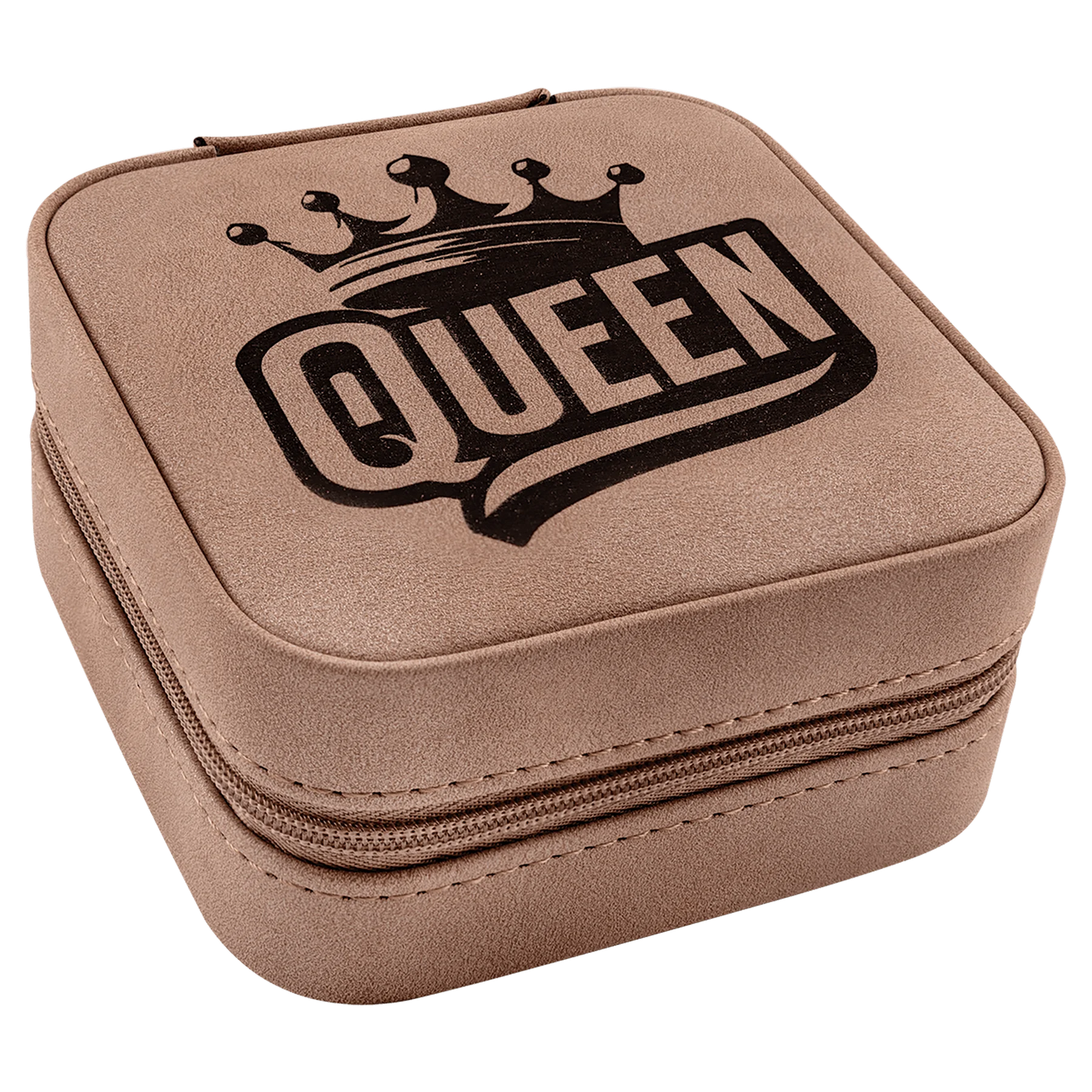 Travel Jewelry Box - , Creekside Collection, 4" × 4", Blush (leatherette) — custom laser engraved — ECHIPMUNK