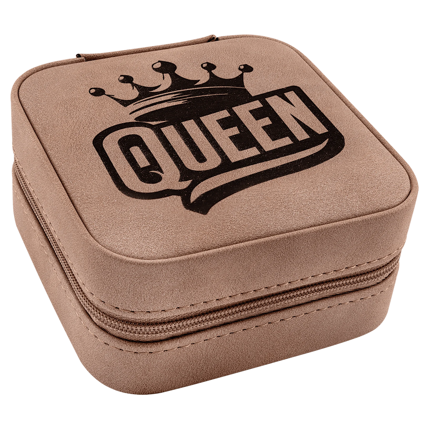 Travel Jewelry Box - , Creekside Collection, 4" × 4", Blush (leatherette) — custom laser engraved — ECHIPMUNK
