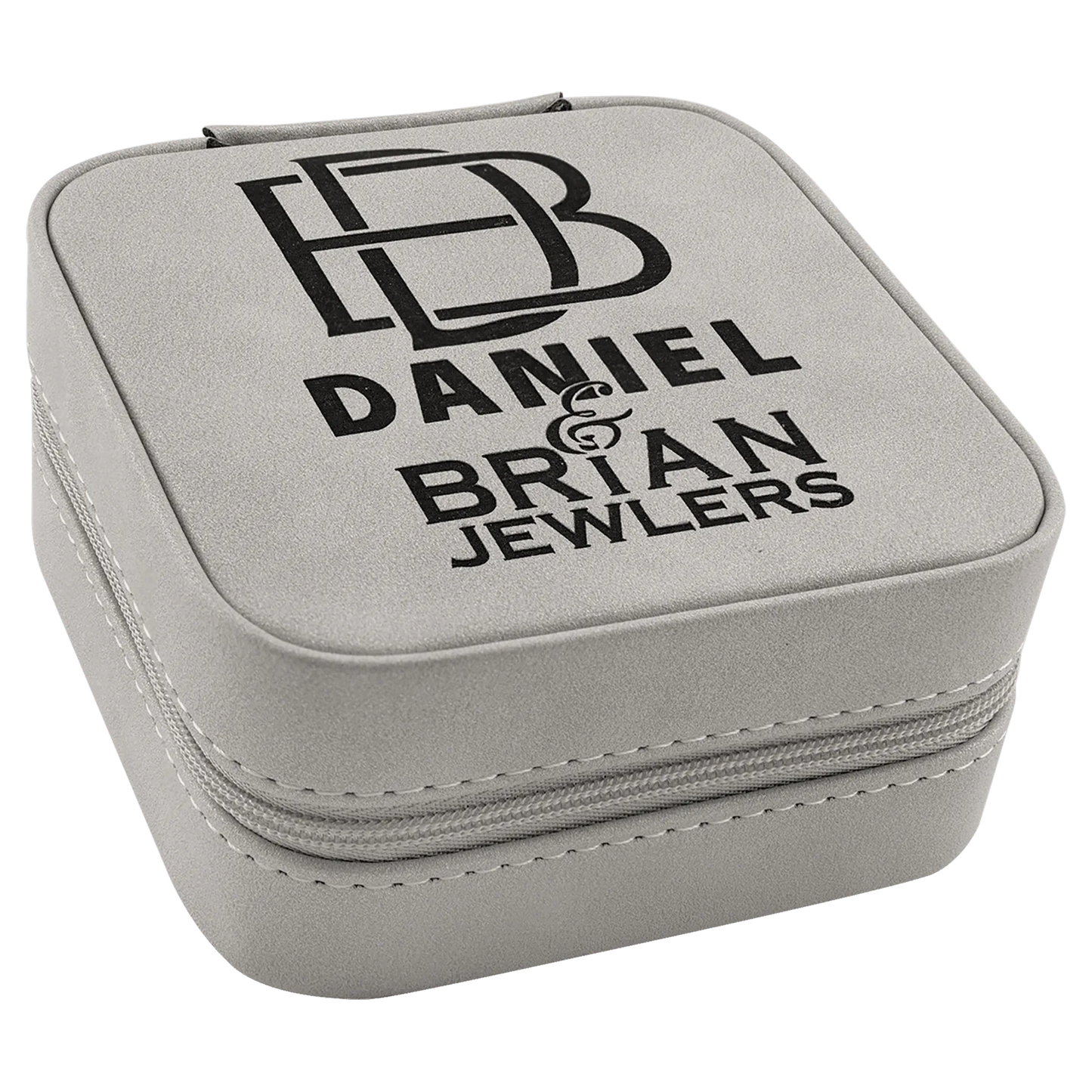 Travel Jewelry Box - , Creekside Collection, 4" × 4", Light Gray (leatherette) — custom laser engraved — ECHIPMUNK