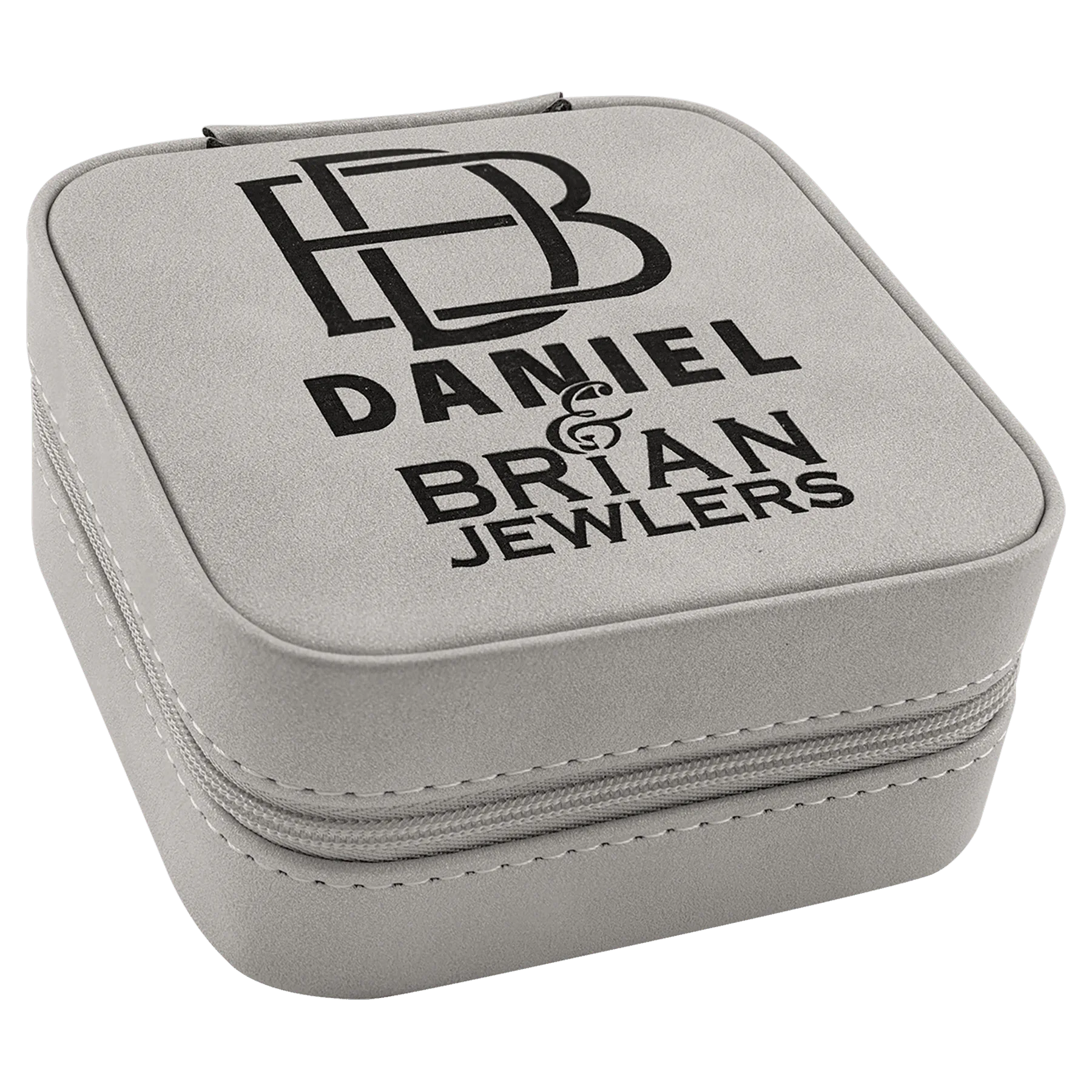 Travel Jewelry Box - , Creekside Collection, 4" × 4", Light Gray (leatherette) — custom laser engraved — ECHIPMUNK