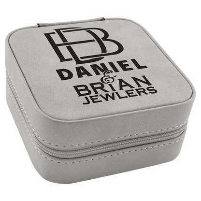 Travel Jewelry Box - , Creekside Collection, 4" × 4", Light Gray (leatherette) — custom laser engraved — ECHIPMUNK