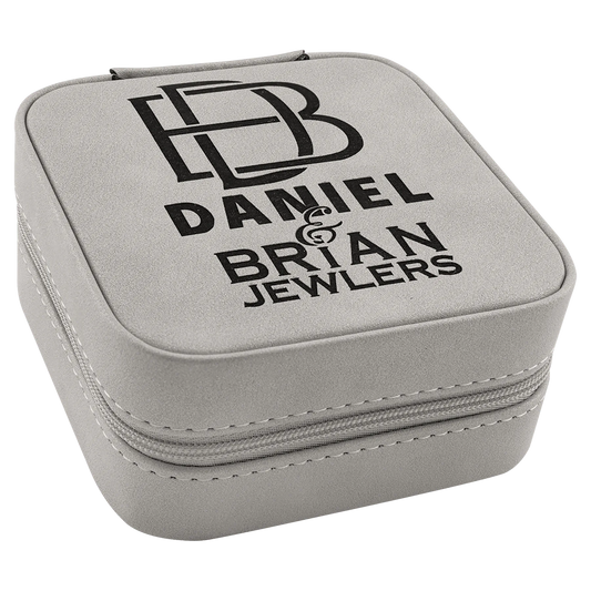 Travel Jewelry Box - , Creekside Collection, 4" × 4", Light Gray (leatherette) — custom laser engraved — ECHIPMUNK