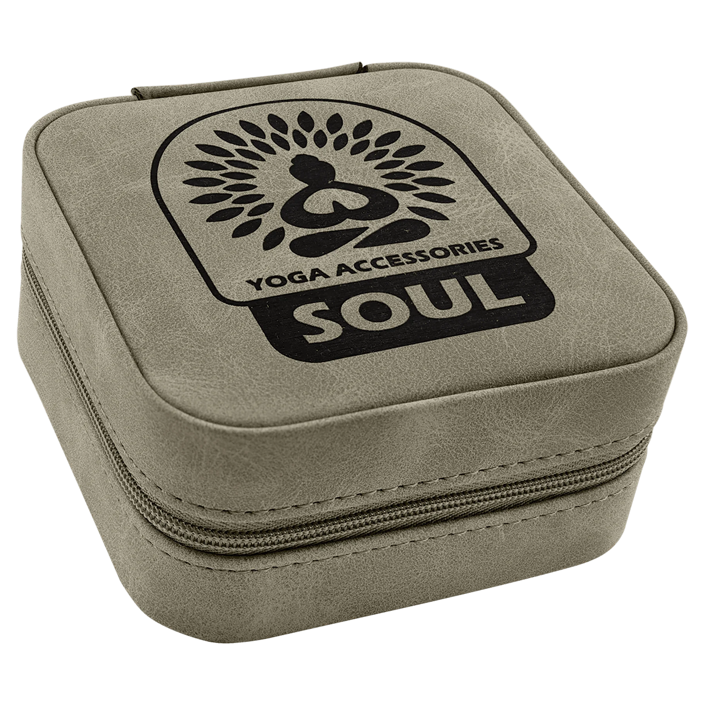 Travel Jewelry Box - , Creekside Collection, 4" × 4", Light Green (leatherette) — custom laser engraved — ECHIPMUNK