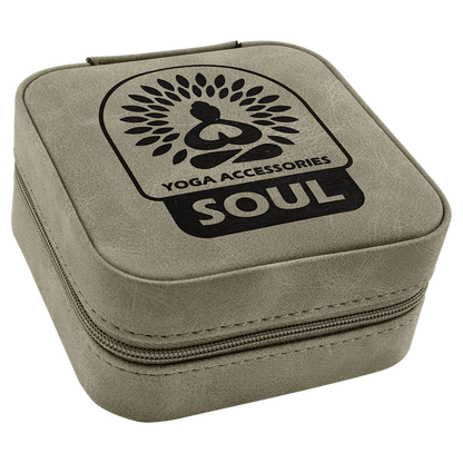 Travel Jewelry Box - , Creekside Collection, 4" × 4", Light Green (leatherette) — custom laser engraved — ECHIPMUNK