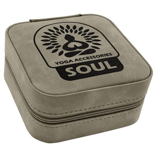 Travel Jewelry Box - , Creekside Collection, 4" × 4", Light Green (leatherette) — custom laser engraved — ECHIPMUNK