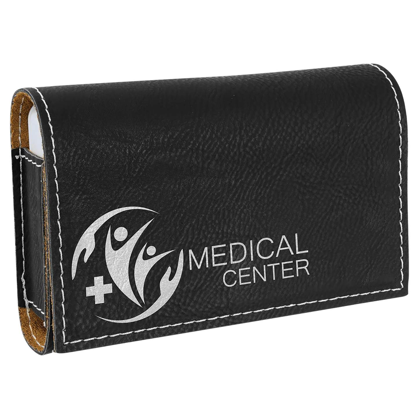 4.75" × 3.125" Black/Silver Pill Box (leatherette) — custom laser engraved — ECHIPMUNK