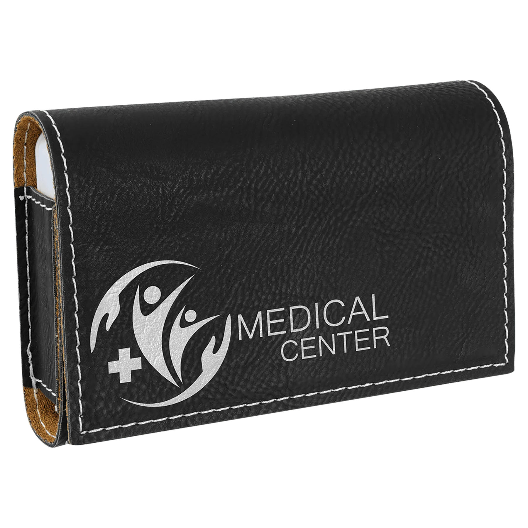 4.75" × 3.125" Black/Silver Pill Box (leatherette) — custom laser engraved — ECHIPMUNK