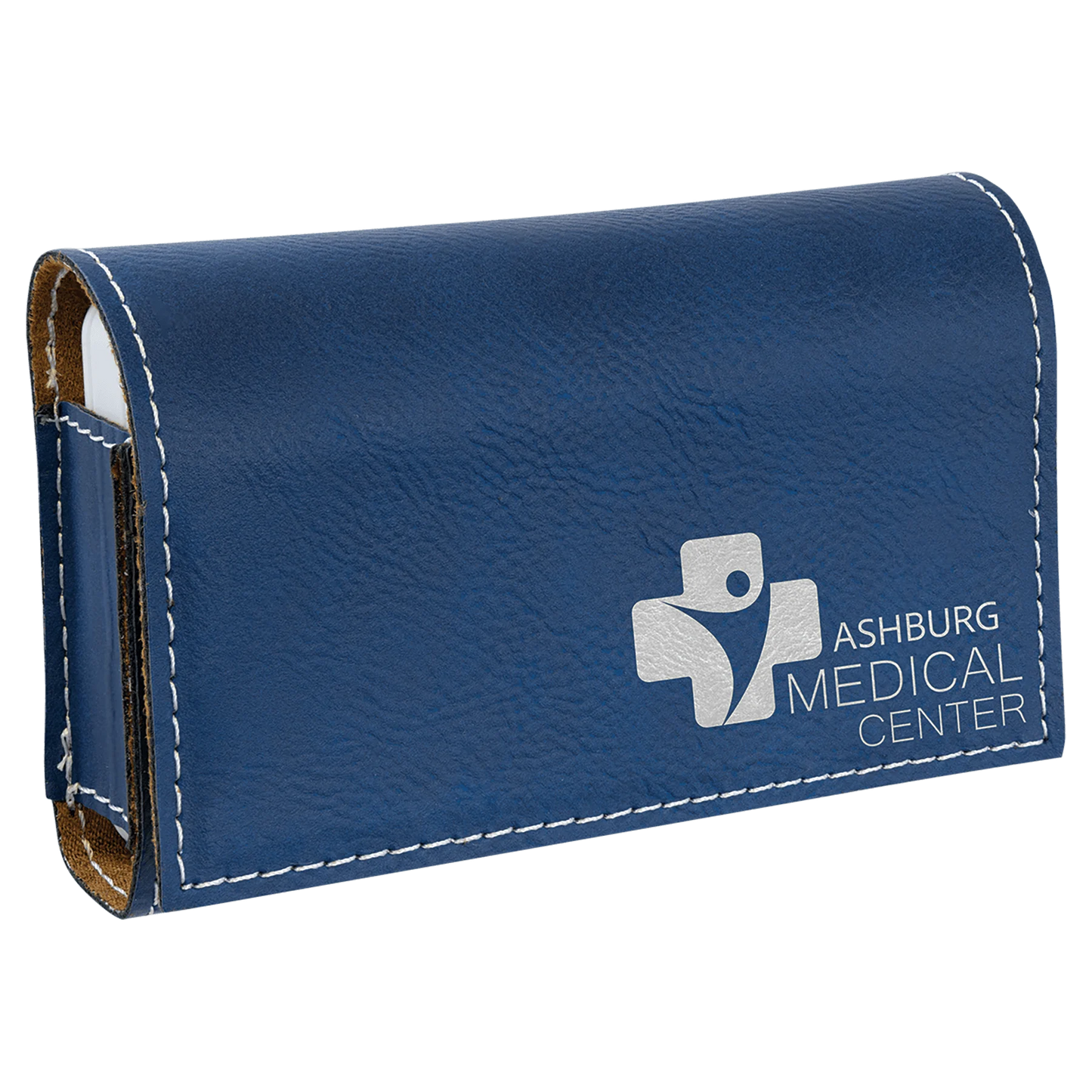4.75" × 3.125" Blue/Silver Pill Box (leatherette) — custom laser engraved — ECHIPMUNK