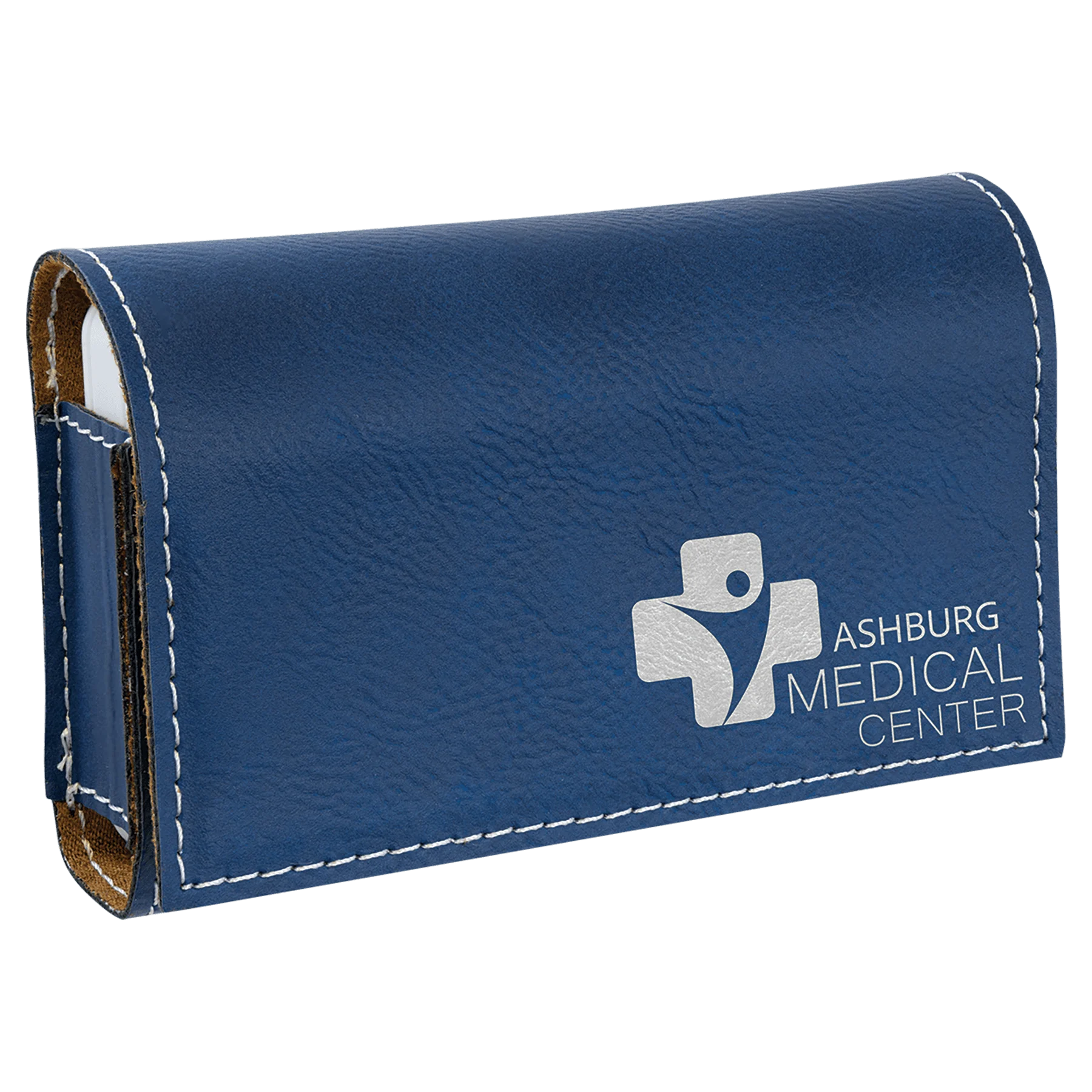 4.75" × 3.125" Blue/Silver Pill Box (leatherette) — custom laser engraved — ECHIPMUNK