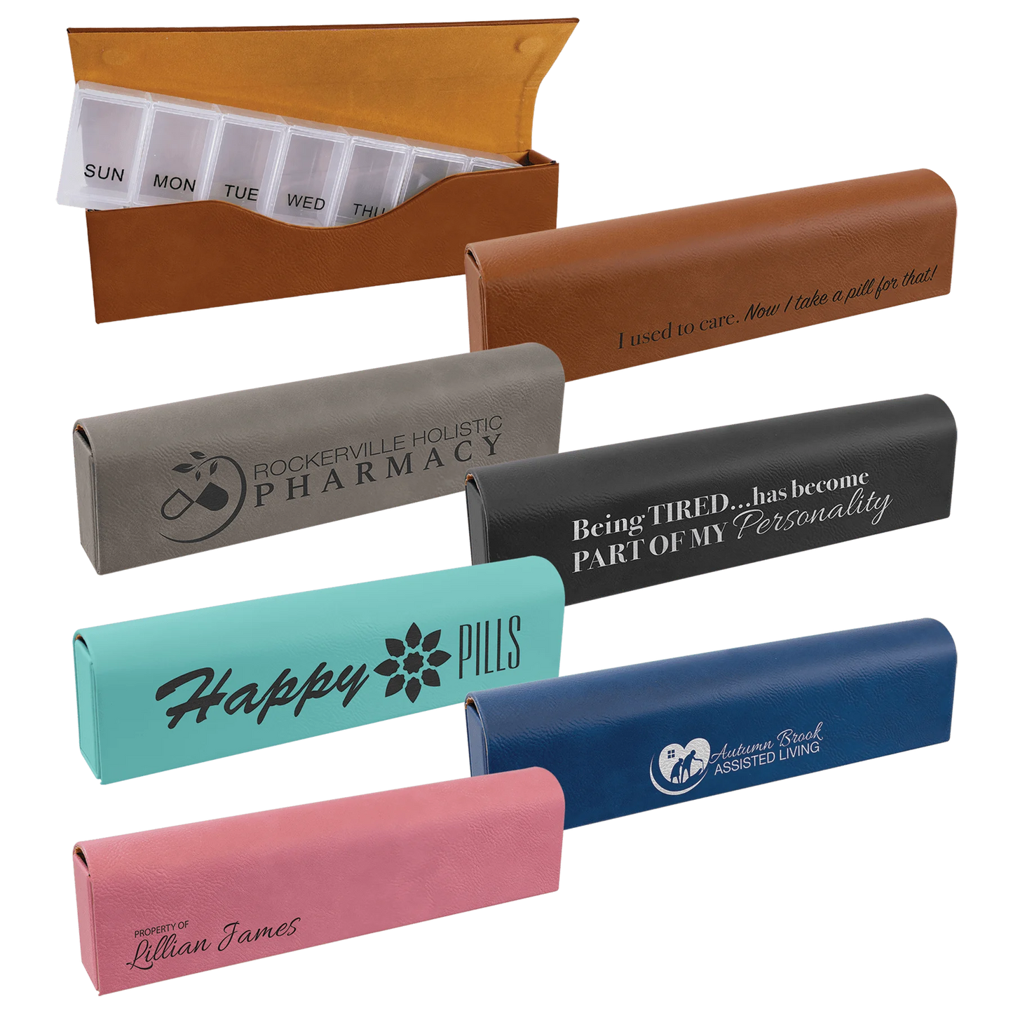 9.75" × 2.5" Pill Box (leatherette) — custom laser engraved — ECHIPMUNK