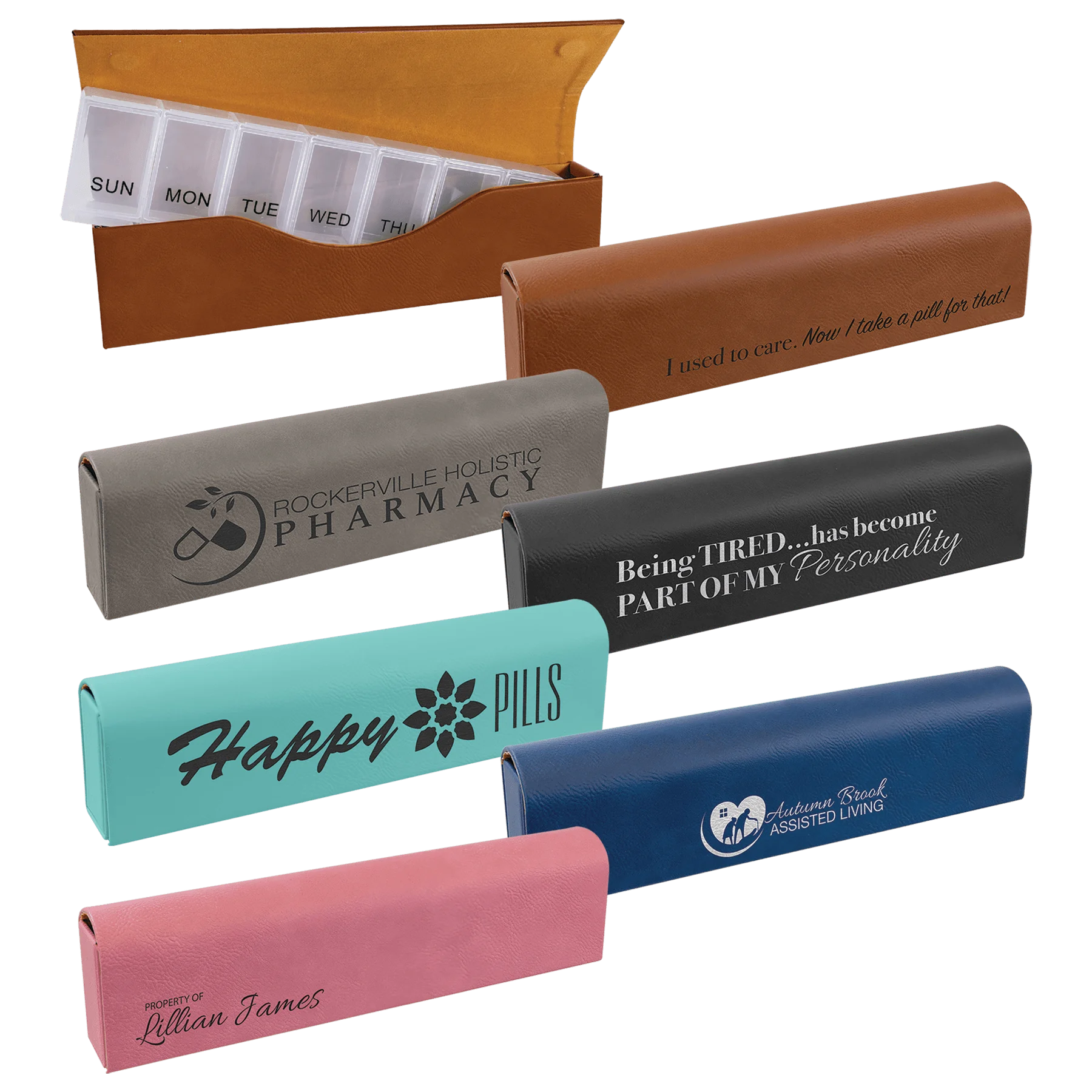 9.75" × 2.5" Pill Box (leatherette) — custom laser engraved — ECHIPMUNK