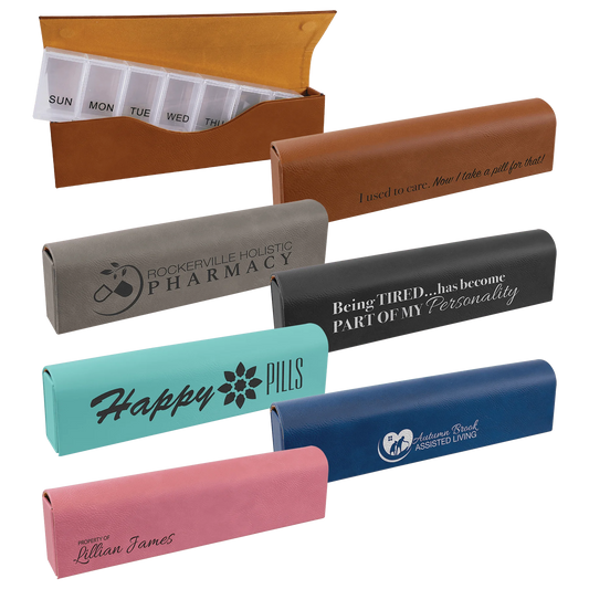 9.75" × 2.5" Pill Box (leatherette) — custom laser engraved — ECHIPMUNK