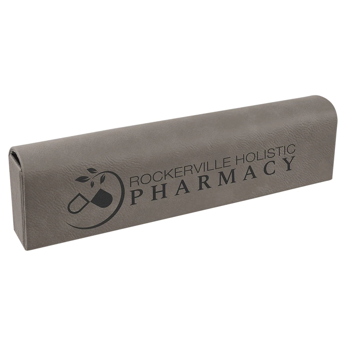 9.75" × 2.5" Gray Pill Box (leatherette) — custom laser engraved — ECHIPMUNK