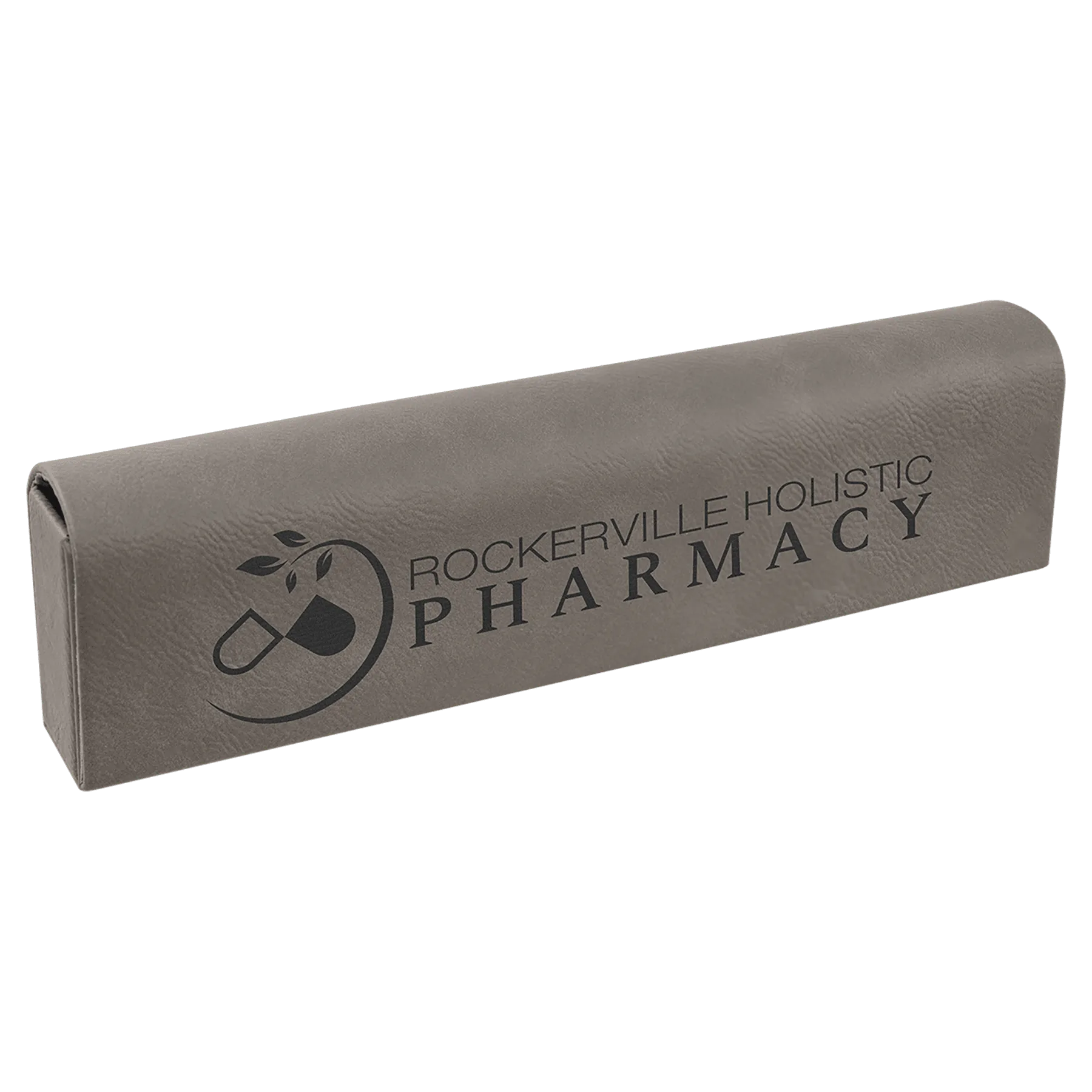 9.75" × 2.5" Gray Pill Box (leatherette) — custom laser engraved — ECHIPMUNK