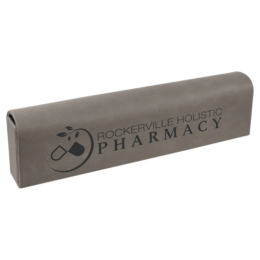 9.75" × 2.5" Gray Pill Box (leatherette) — custom laser engraved — ECHIPMUNK