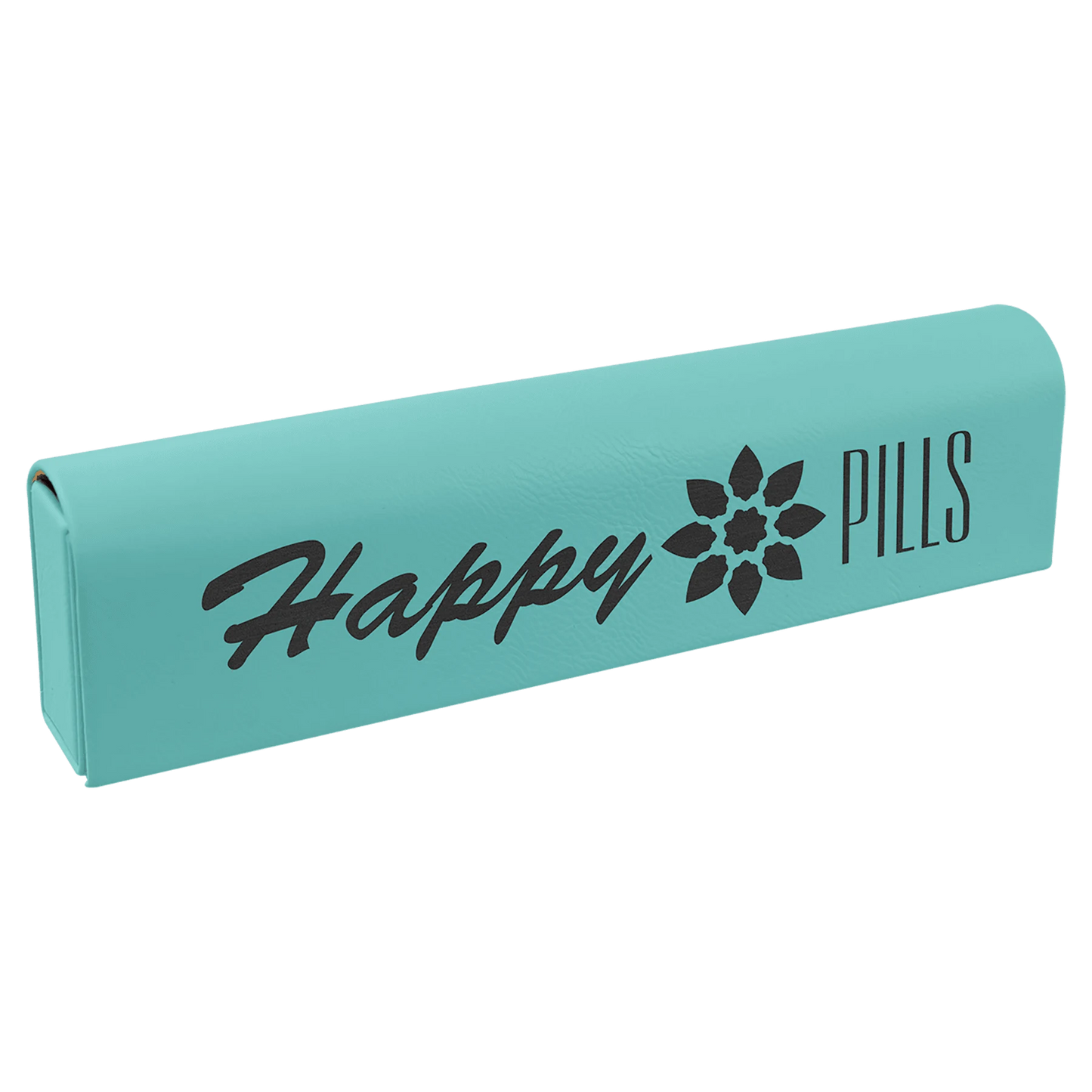 9.75" × 2.5" Teal Pill Box (leatherette) — custom laser engraved — ECHIPMUNK