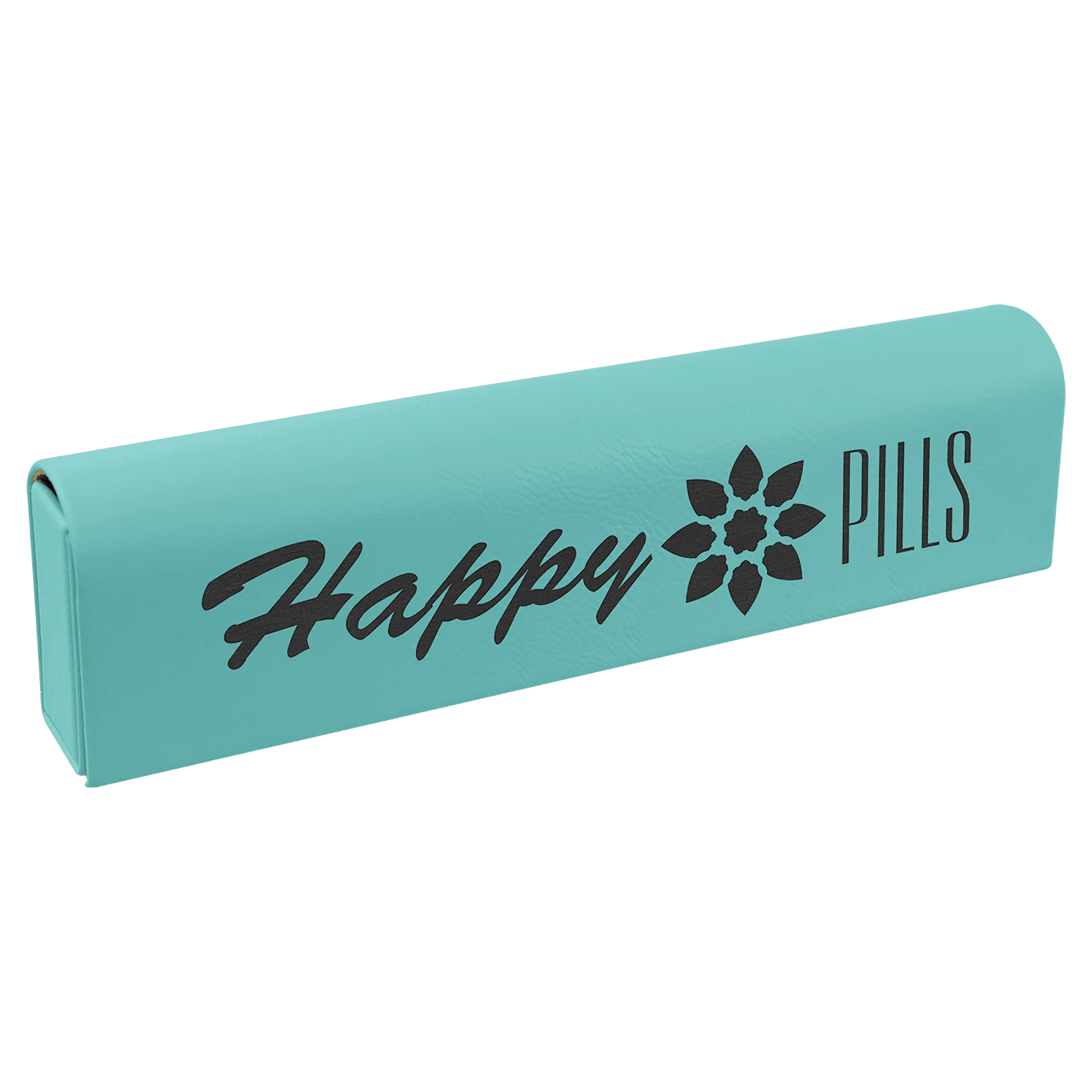 9.75" × 2.5" Teal Pill Box (leatherette) — custom laser engraved — ECHIPMUNK