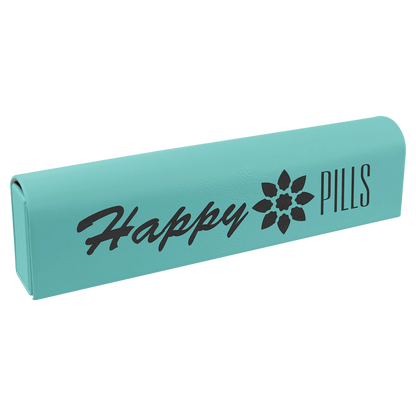 9.75" × 2.5" Teal Pill Box (leatherette) — custom laser engraved — ECHIPMUNK