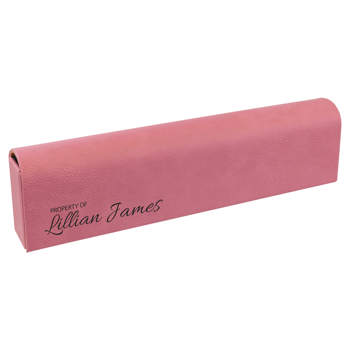 9.75" × 2.5" Pink Pill Box (leatherette) — custom laser engraved — ECHIPMUNK