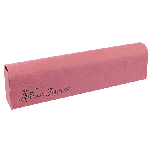 9.75" × 2.5" Pink Pill Box (leatherette) — custom laser engraved — ECHIPMUNK