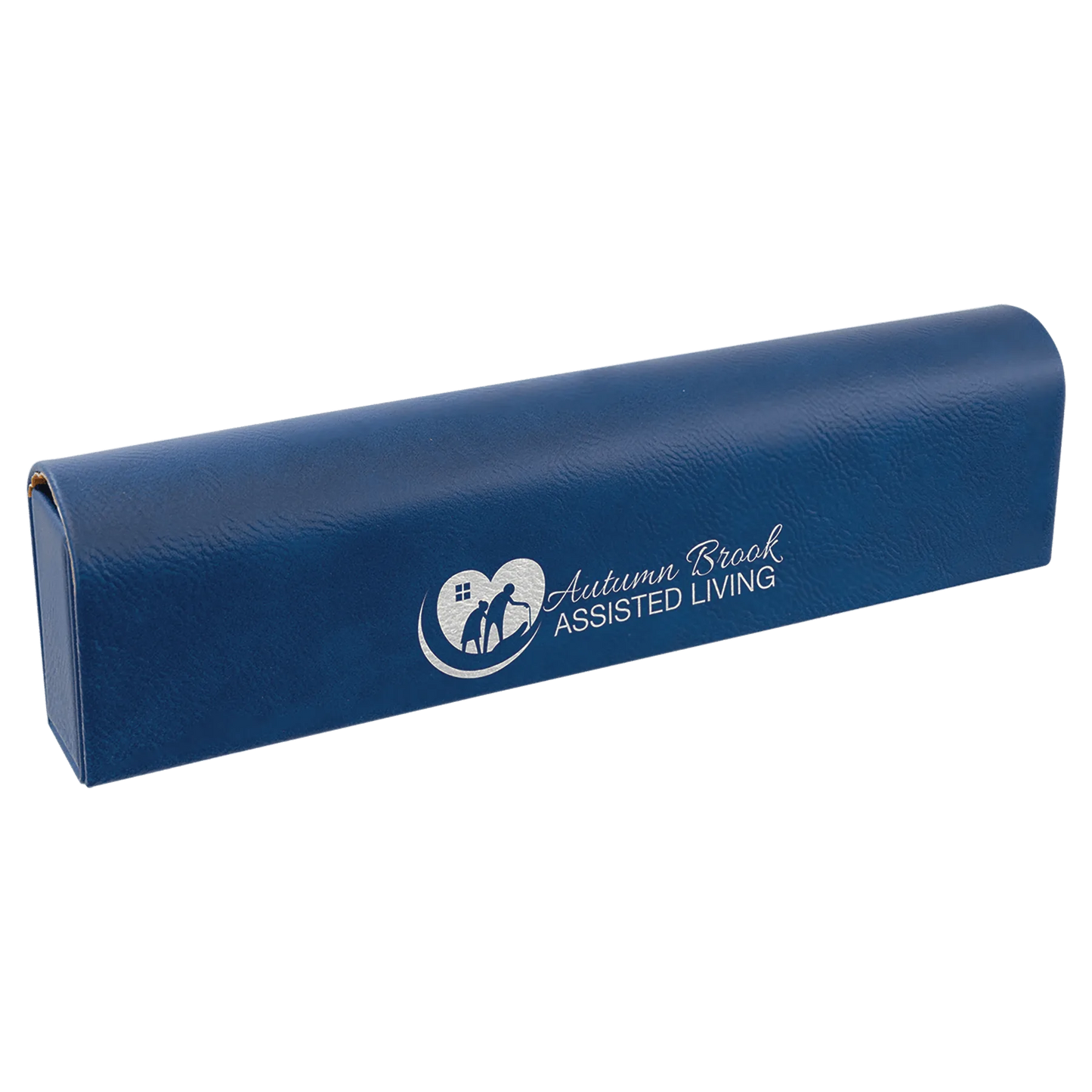 9.75" × 2.5" Blue/Silver Pill Box (leatherette) — custom laser engraved — ECHIPMUNK