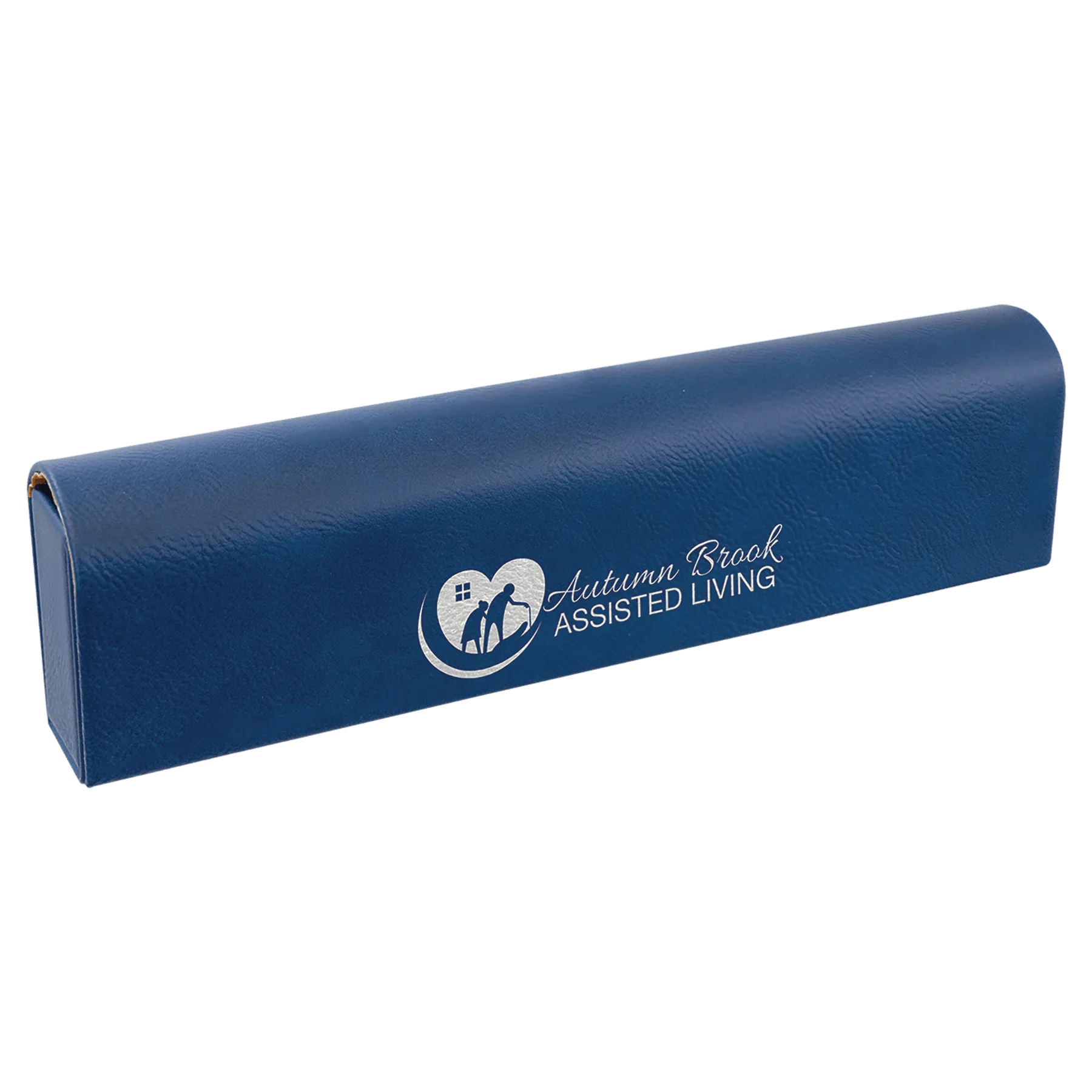 9.75" × 2.5" Blue/Silver Pill Box (leatherette) — custom laser engraved — ECHIPMUNK