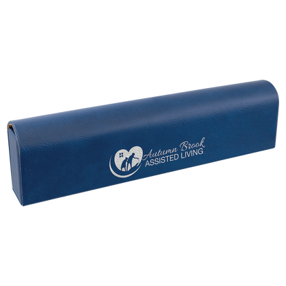 9.75" × 2.5" Blue/Silver Pill Box (leatherette) — custom laser engraved — ECHIPMUNK