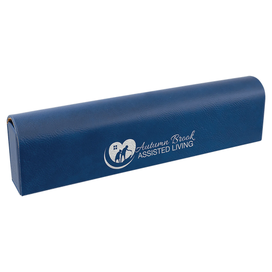 9.75" × 2.5" Blue/Silver Pill Box (leatherette) — custom laser engraved — ECHIPMUNK