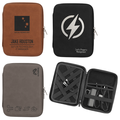 8.5" × 6" x 1.75" Cord Case (leatherette) — custom laser engraved — ECHIPMUNK