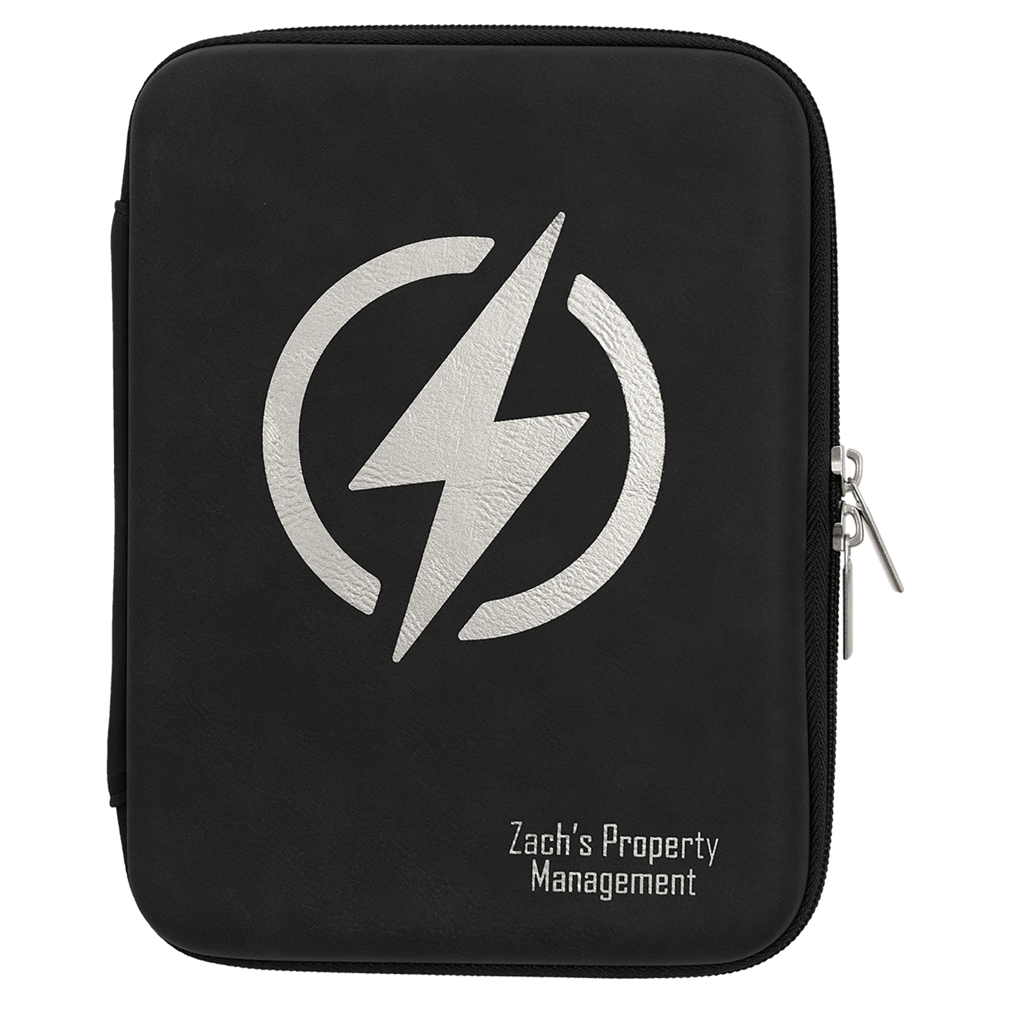 8.5" × 6" x 1.75" Black/Silver Cord Case (leatherette) — custom laser engraved — ECHIPMUNK