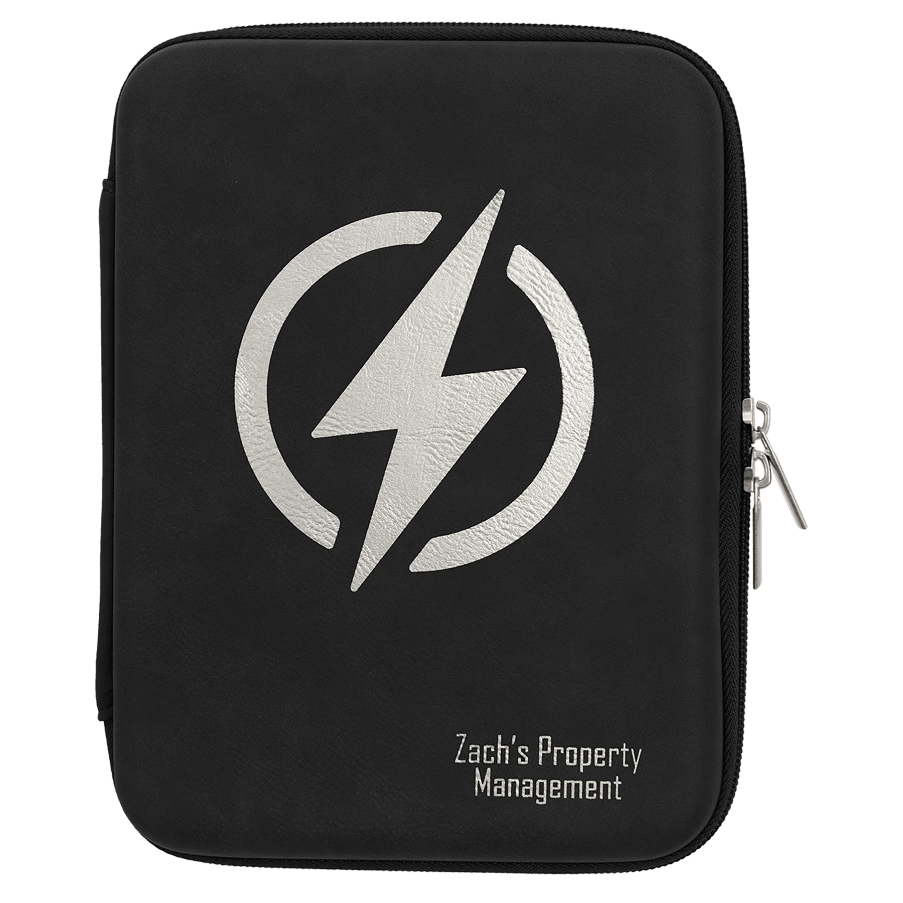 8.5" × 6" x 1.75" Black/Silver Cord Case (leatherette) — custom laser engraved — ECHIPMUNK