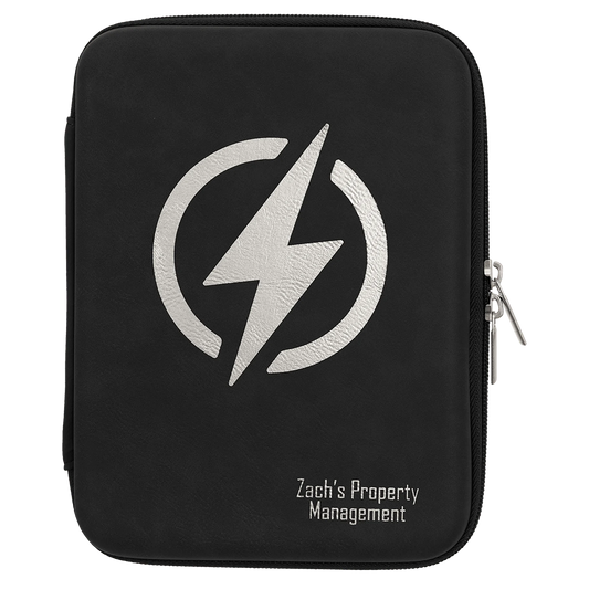 8.5" × 6" x 1.75" Black/Silver Cord Case (leatherette) — custom laser engraved — ECHIPMUNK
