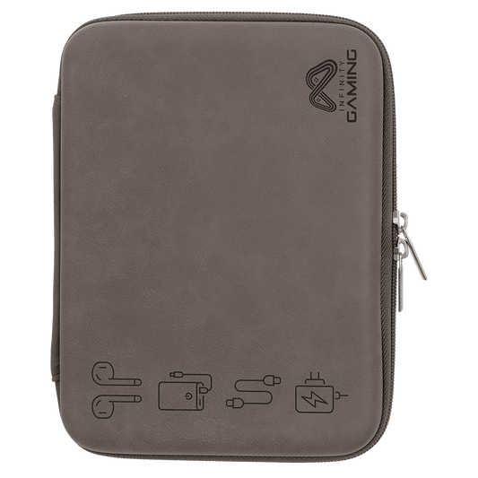 8.5" × 6" x 1.75" Gray Cord Case (leatherette) — custom laser engraved — ECHIPMUNK